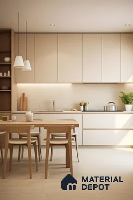 Serene Minimalist Kitchen with Soft Beige and Wood Tones | Material Depot