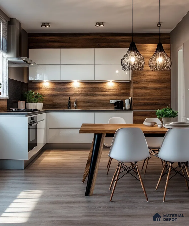 Serene Modernity: Sleek Lines and Natural Wood Accents in Urban Kitchen | Material Depot