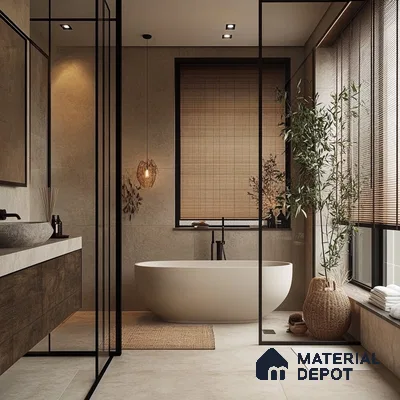Serene Retreat: Zen-Inspired Bathroom with Natural Elements and Tranquil Design | Material Depot