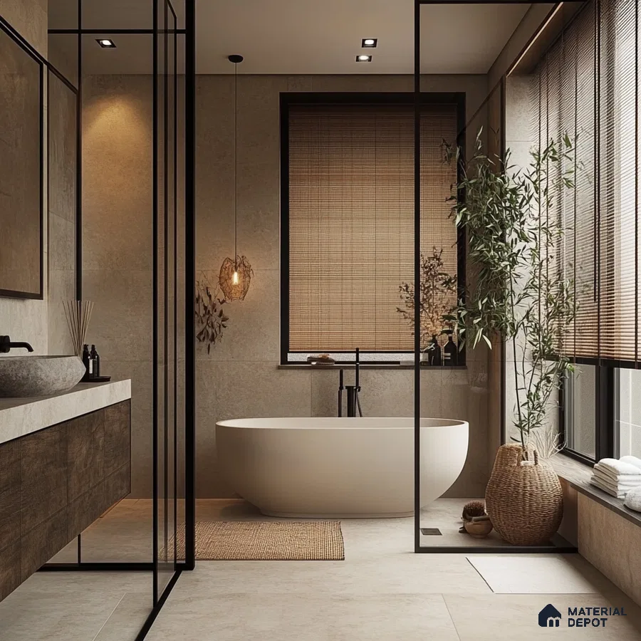 Serene Retreat: Zen-Inspired Bathroom with Natural Elements and Tranquil Design | Material Depot