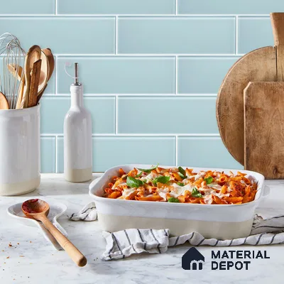 Serene Simplicity White and Light Blue Kitchen Elegance | Material Depot
