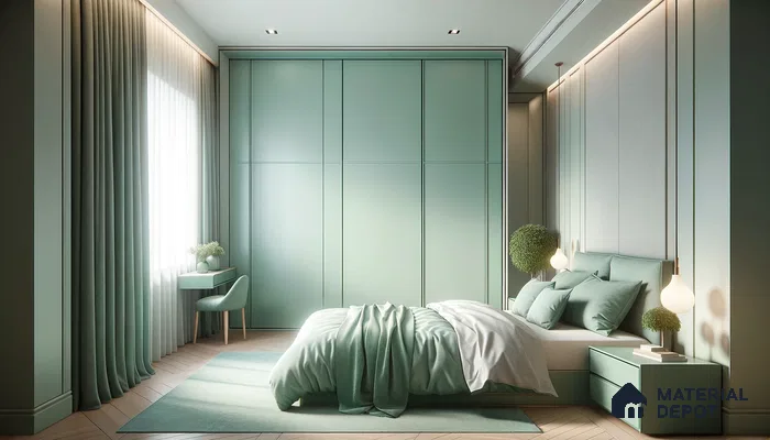 Serenity in a Modern Bedroom with Pastel Green Accents | Material Depot