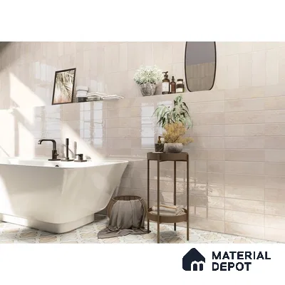 Serenity in Cream Cozy Sunlit Bath Oasis with Greenery | Material Depot