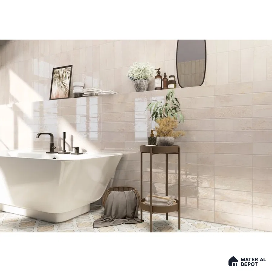 Serenity in Cream Cozy Sunlit Bath Oasis with Greenery | Material Depot