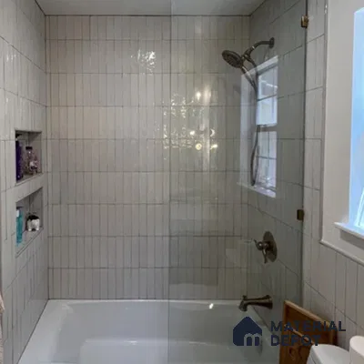 Serenity in Reflection Light Grey Elegance with Tranquil Bathing Nook | Material Depot