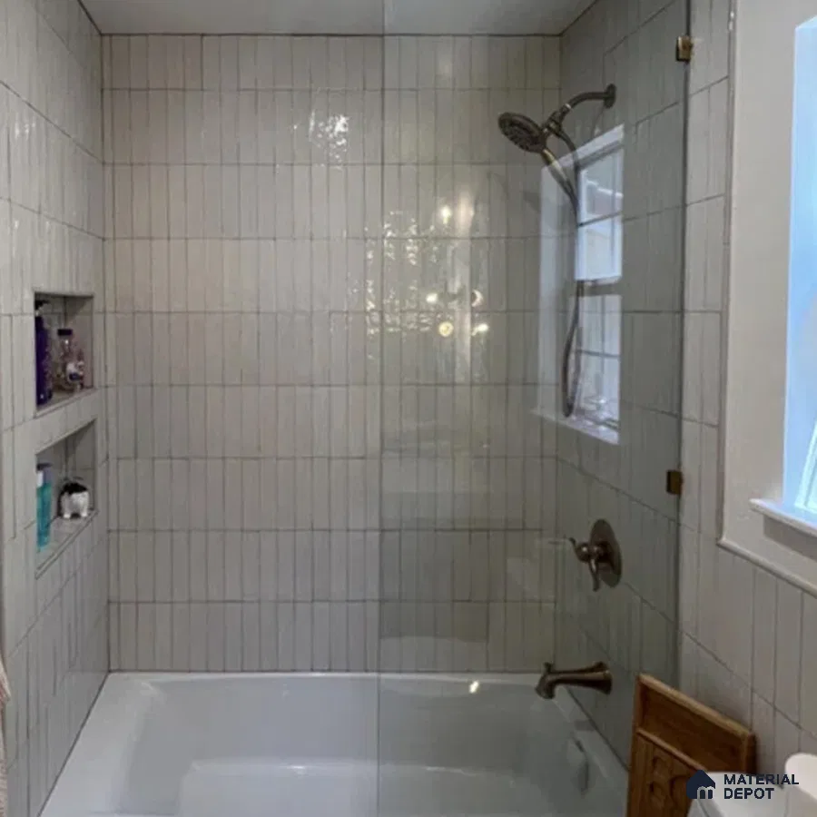 Serenity in Reflection Light Grey Elegance with Tranquil Bathing Nook | Material Depot
