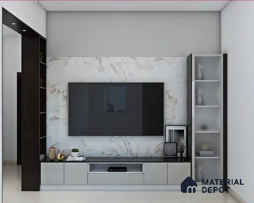 TV Unit with White Marble Backsplash