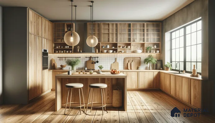 Simplistic Bohemian Kitchen with Warm Woods and Ambient Lighting | Material Depot
