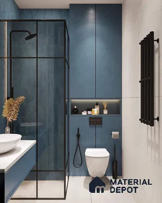 Sleek and Modern: Deep Blue Urban Bathroom | Material Depot
