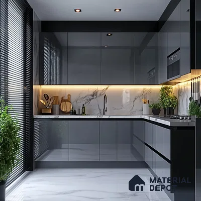Sleek and Modern Gray Kitchen with Luxurious Marble Countertops | Material Depot