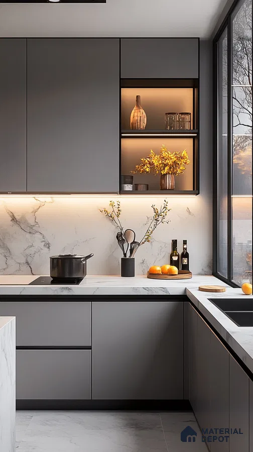 Sleek and Modern Kitchen Design with Ambient Lighting | Material Depot