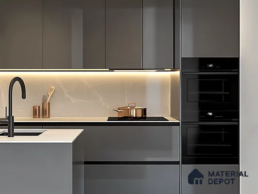 Sleek and Modern Kitchen with Charcoal Black Cabinets | Material Depot