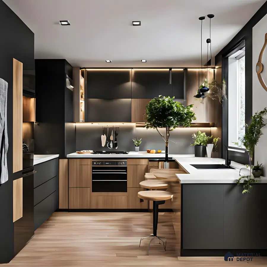 Sleek and Modern Kitchen with Dark Accents | Material Depot