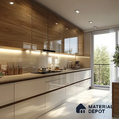 Sleek and Modern Kitchen with Wood and White Accents | Material Depot