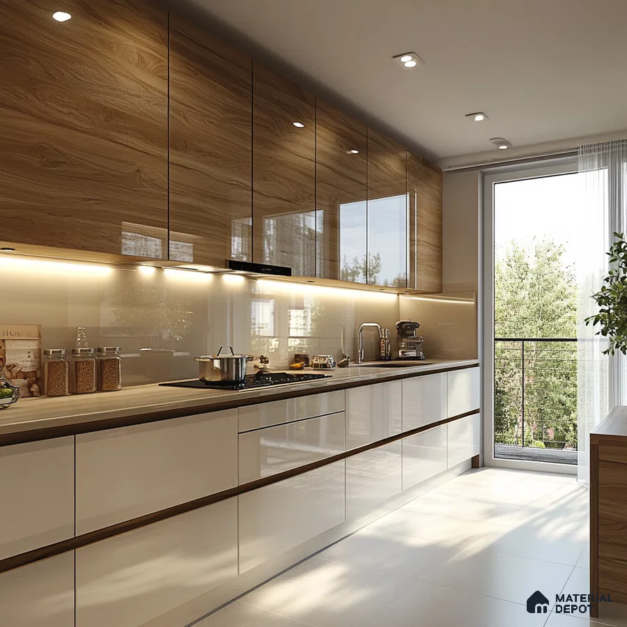Sleek and Modern Kitchen with Wood and White Accents | Material Depot