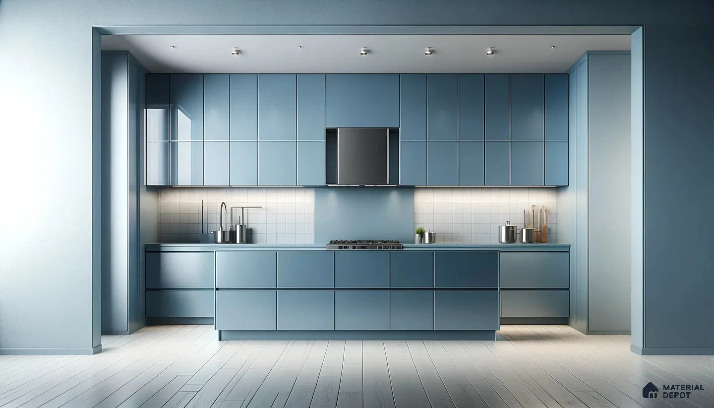 Sleek Azure Modern Kitchen with a Touch of Blue Sophistication | Material Depot