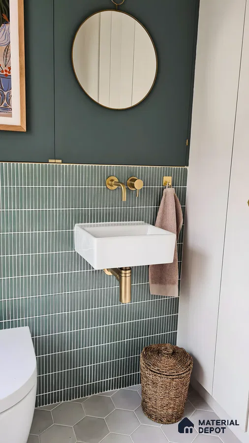 Sleek Bathroom With Kitkat Wall Tiles By Hexagonal Floor | Material Depot