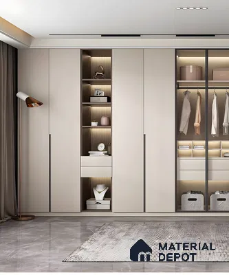 Sleek Beige Wardrobe with Open Shelving | Material Depot