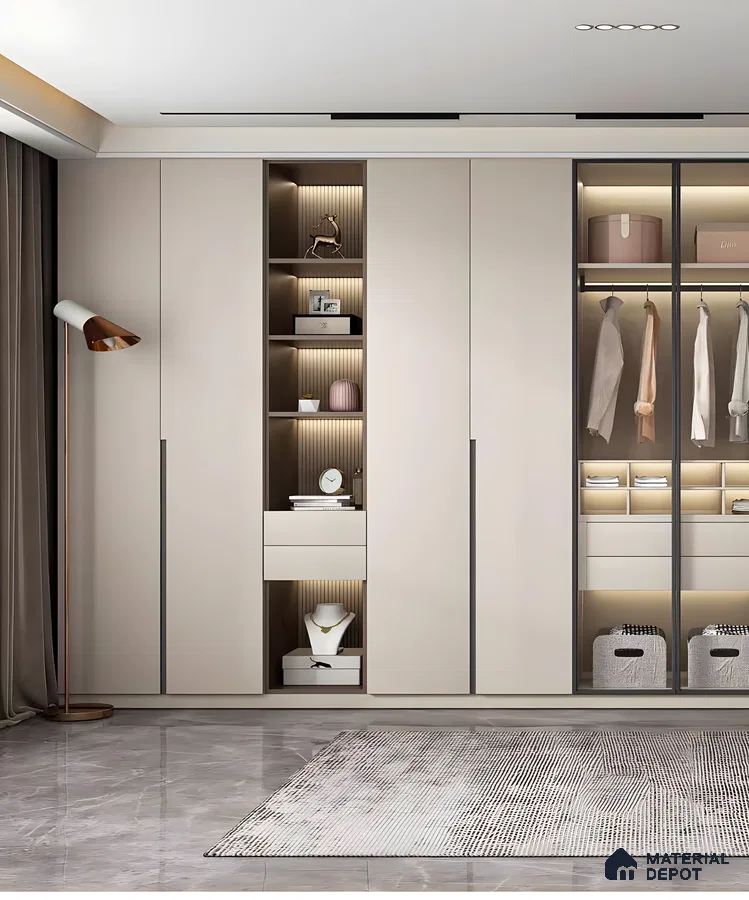 Sleek Beige Wardrobe with Open Shelving | Material Depot