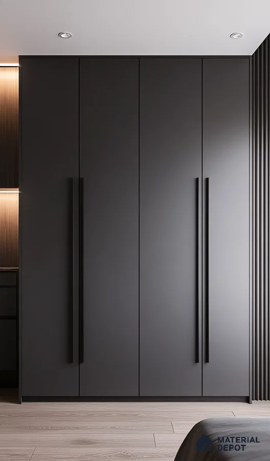 Sleek Black Matte Wardrobe for a Modern Minimalist Bedroom | Material Depot