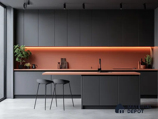 Sleek Charcoal Kitchen with Vibrant Terracotta Accents | Material Depot