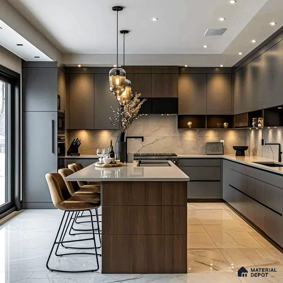 Sleek Dark Minimalist Kitchen. | Material Depot