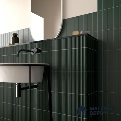 Sleek Elegance in Green: Striped Green Tiles Enhancing a Modern Bathroom Design | Material Depot