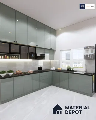Sleek Green Laminate Kitchen Design For Homes | Material Depot