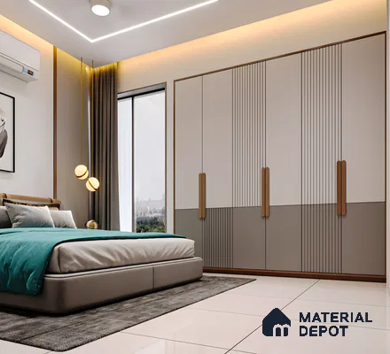 Sleek Hinged Wardrobe with wooden handle | Material Depot