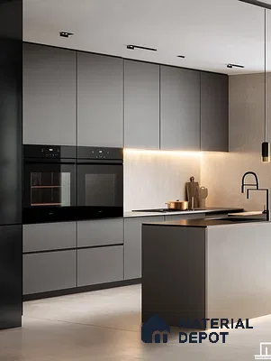 Sleek Jet Black Kitchen with Under-Cabinet Glow | Material Depot