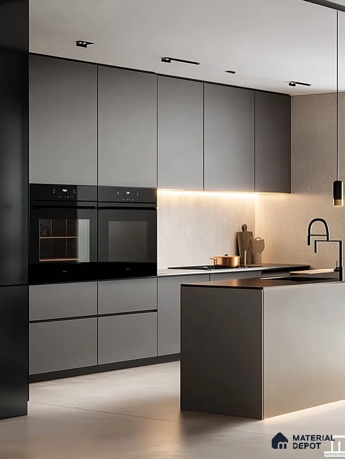 Sleek Jet Black Kitchen with Under-Cabinet Glow | Material Depot