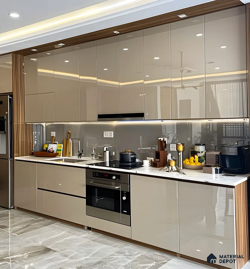 Sleek Kitchen Design With High-Gloss Cabinets | Material Depot