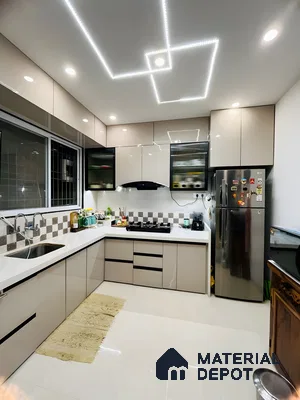Sleek Kitchen Glow: Contemporary Design Featuring Dazzling Ceiling Lights | Material Depot