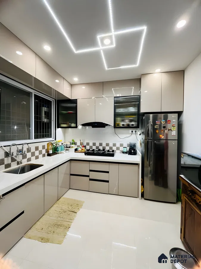 Sleek Kitchen Glow: Contemporary Design Featuring Dazzling Ceiling Lights | Material Depot