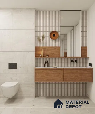 Sleek Minimalist Harmony: Modern Bathroom with Neutral Tones and Linear Details | Material Depot