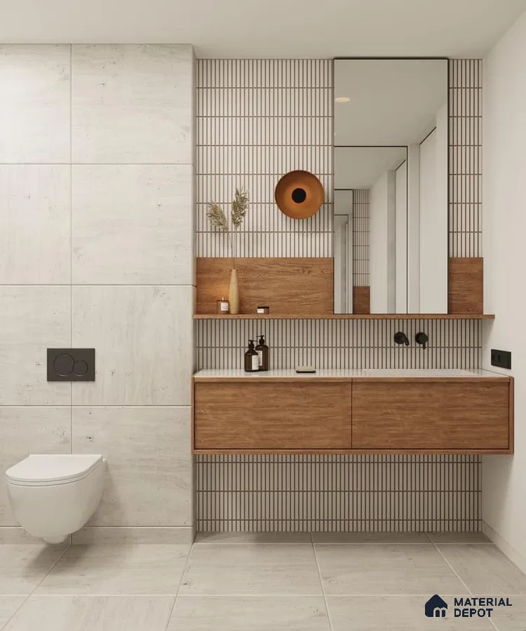 Sleek Minimalist Harmony: Modern Bathroom with Neutral Tones and Linear Details | Material Depot