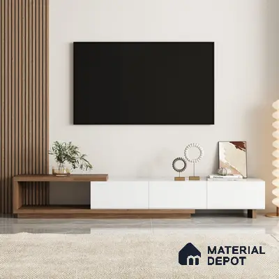 Sleek Minimalist Living Room with Contrasting Textures and Clean Lines | Material Depot