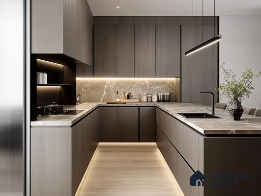 Sleek Modern Kitchen Design Featuring High-Gloss Cabinetry and Minimalist Aesthetics | Material Depot