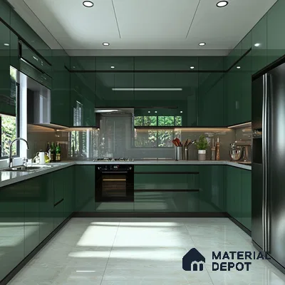 Sleek Modern Kitchen in Vibrant Green with Contemporary Styling | Material Depot