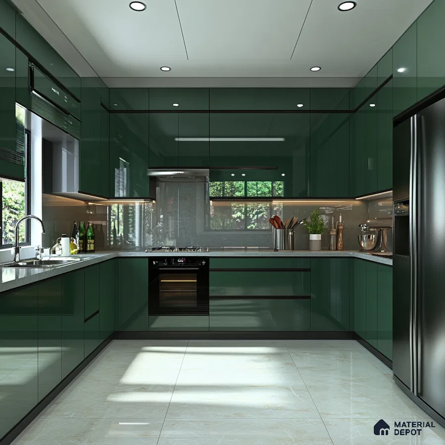 Sleek Modern Kitchen in Vibrant Green with Contemporary Styling | Material Depot