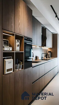 Sleek Modern Kitchen with Dark Wood and Integrated Appliances | Material Depot