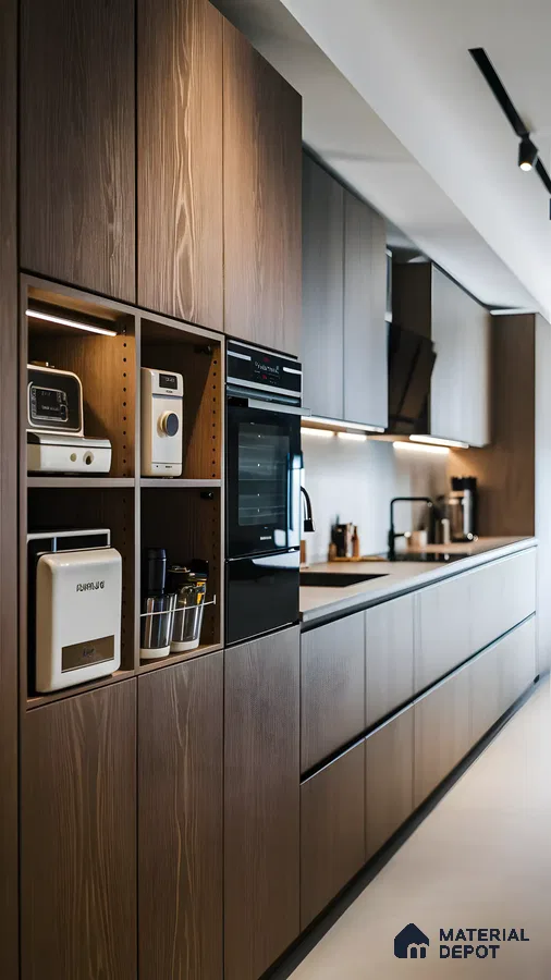 Sleek Modern Kitchen with Dark Wood and Integrated Appliances | Material Depot