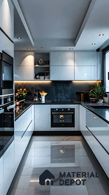 Sleek Modern Kitchen With Glossy White Cabinets | Material Depot