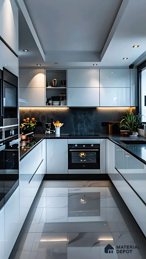 Sleek Modern Kitchen With Glossy White Cabinets | Material Depot
