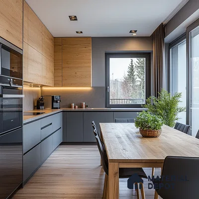 Sleek Modern Kitchen with Gray and Wood Accents | Material Depot