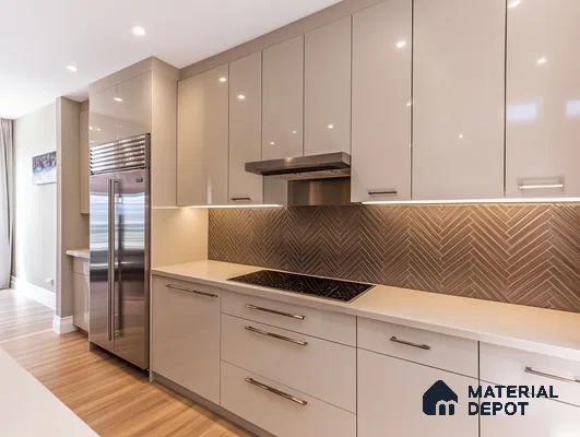 Sleek Modern Kitchen with Herringbone Backsplash | Material Depot