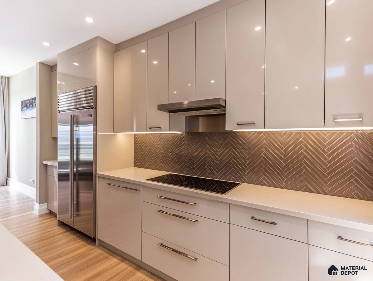 Sleek Modern Kitchen with Herringbone Backsplash | Material Depot