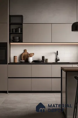 Sleek Modern Kitchen with Monochrome Palette and Textured Surfaces | Material Depot