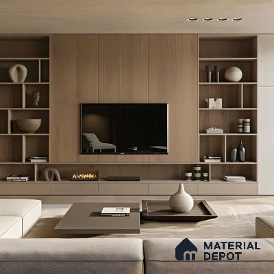 Sleek Modern TV Unit with Wood-Paneled TV Wall | Material Depot