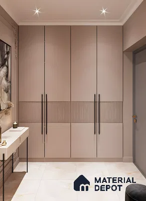 Sleek Modern Wardrobe with Glass Doors and Marble Finish | Material Depot